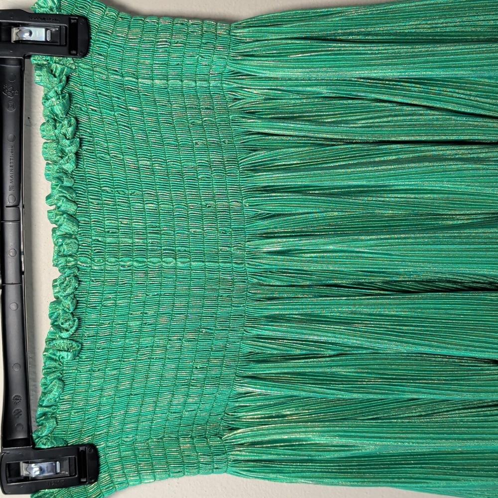 Glitz & Gritz Metallic Swing Shorts Green Gold Shirred High Waist Women's Size L - Picture 2 of 6